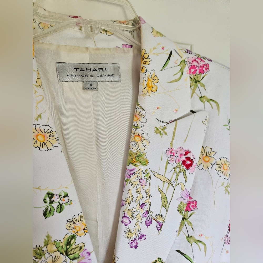 Tahari White Floral Blazer with Pink, Yellow and Green Accents - Picture 2 of 2